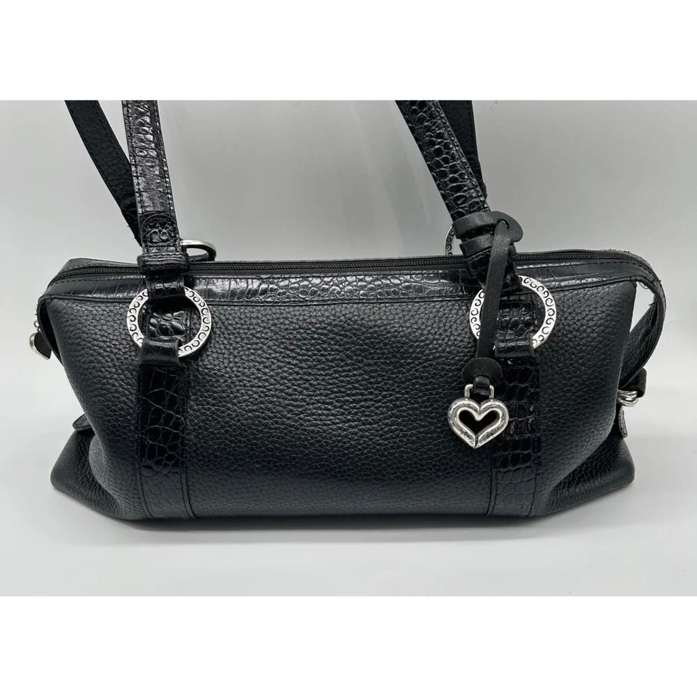Brighton‎ Satchel Shoulder Bag Handbag Black Pebbled Leather EUC